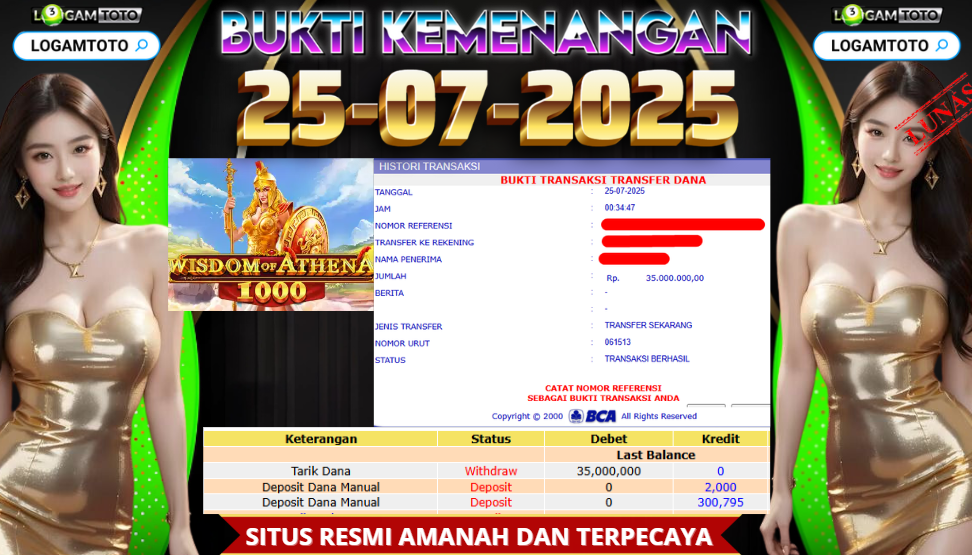 SELAMAT KEPADA MEMBER SETIA LOGAMTOTO BERHASIL JACKPOT DI PERMAINAN SLOT WISDOM OF ATHENA 1000